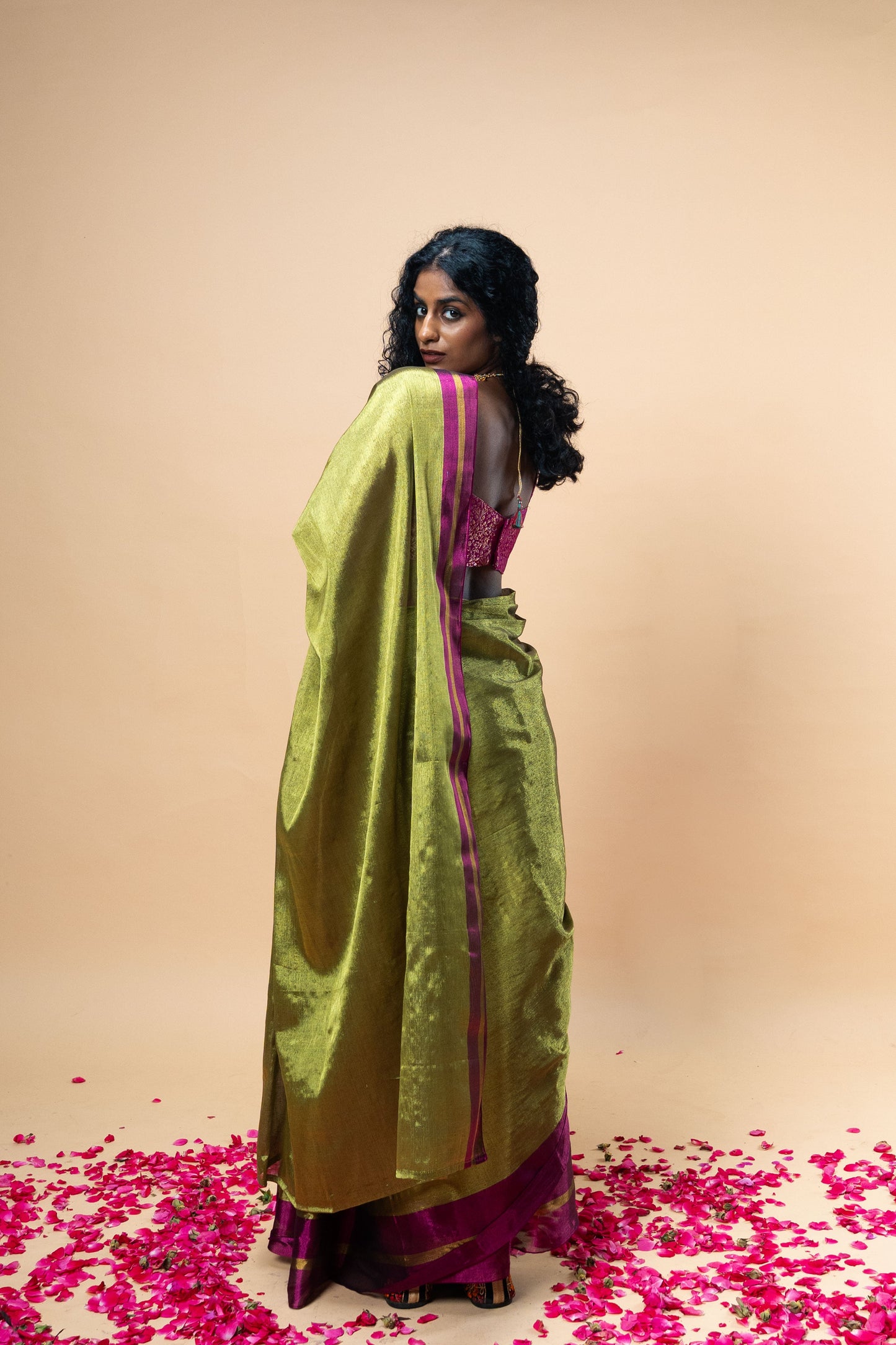 MUDRAYA saree I Lime Green Handloom Tissue Saree