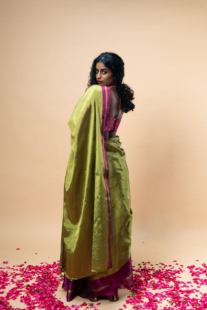 MUDRAYA saree I Lime Green Handloom Tissue Saree