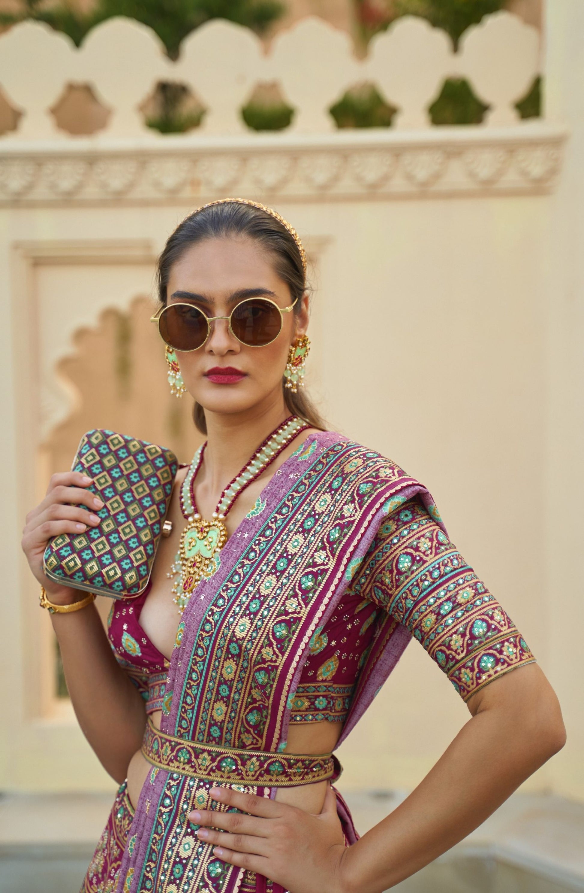 Dark Pink Mirror Embroidery Silk Bridal Lehenga