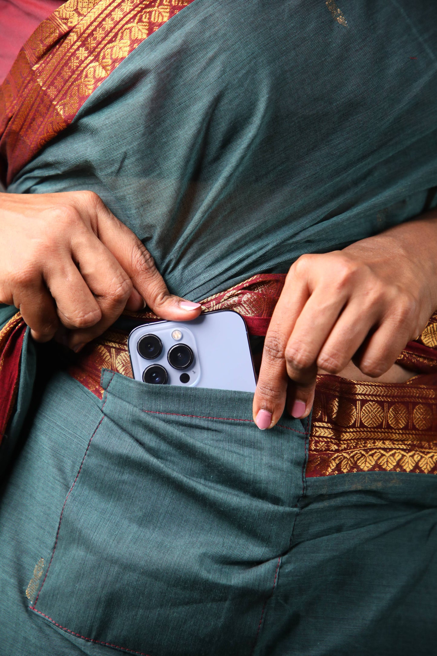 Varnam - 1 minute Ready-to-wear saree in Teal color in Kanchi Cotton