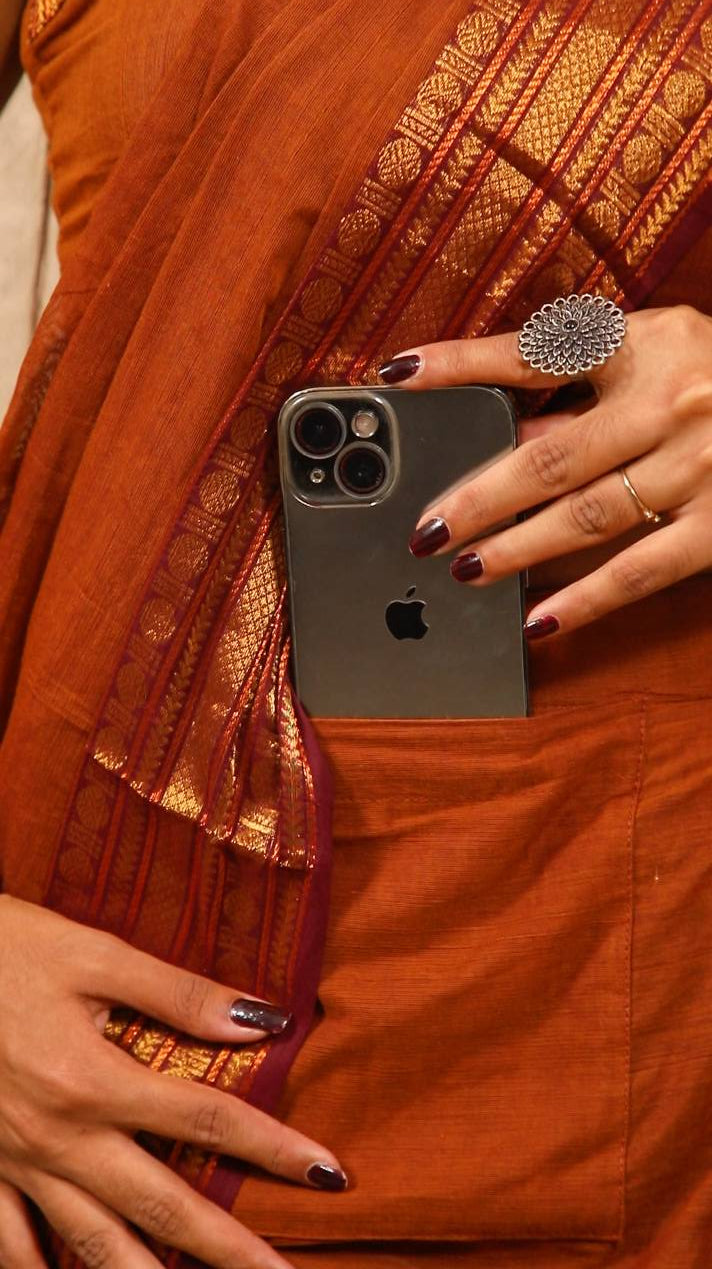 Varnam - 1 minute Ready-to-wear saree in Brown color in Kanchi Cotton