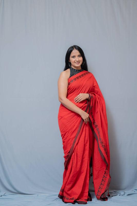 Aanchal - 1 minute Ready-to-wear saree in Red heart Khadi fabric