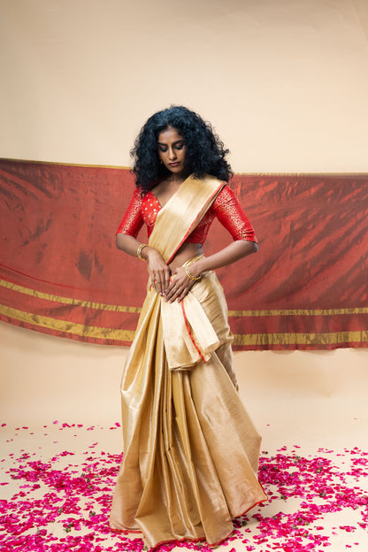 Mrigvi saree I Rose Gold Handloom Tissue Saree