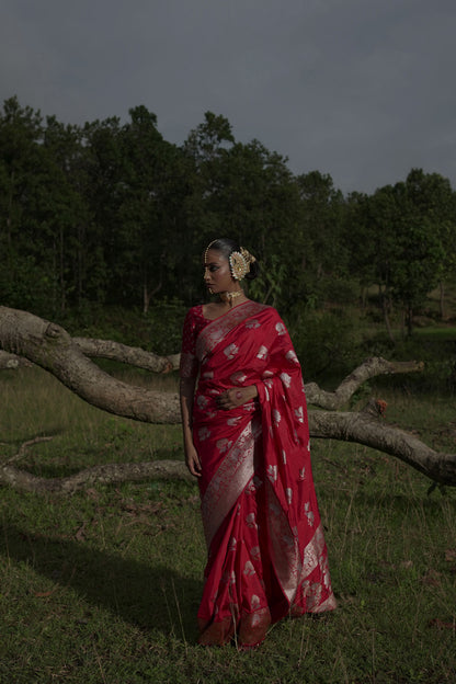 Ranangana saree I Red Katan Silk Banarasi Handloom Saree