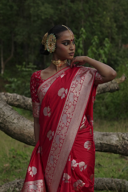 Ranangana saree I Red Katan Silk Banarasi Handloom Saree