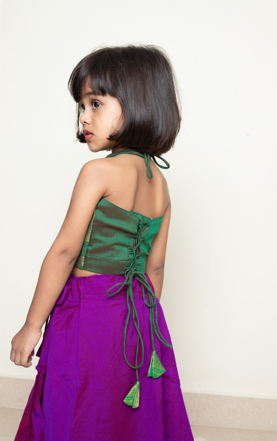 Avani - Skirt and Top in Dual shade of purple with green zari