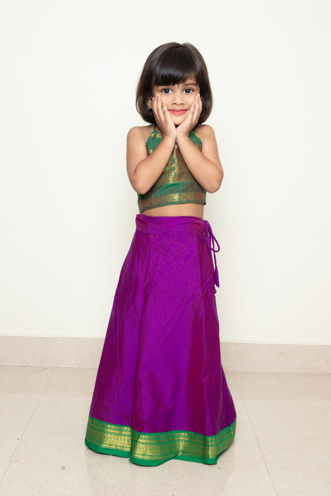 Avani - Skirt and Top in Dual shade of purple with green zari