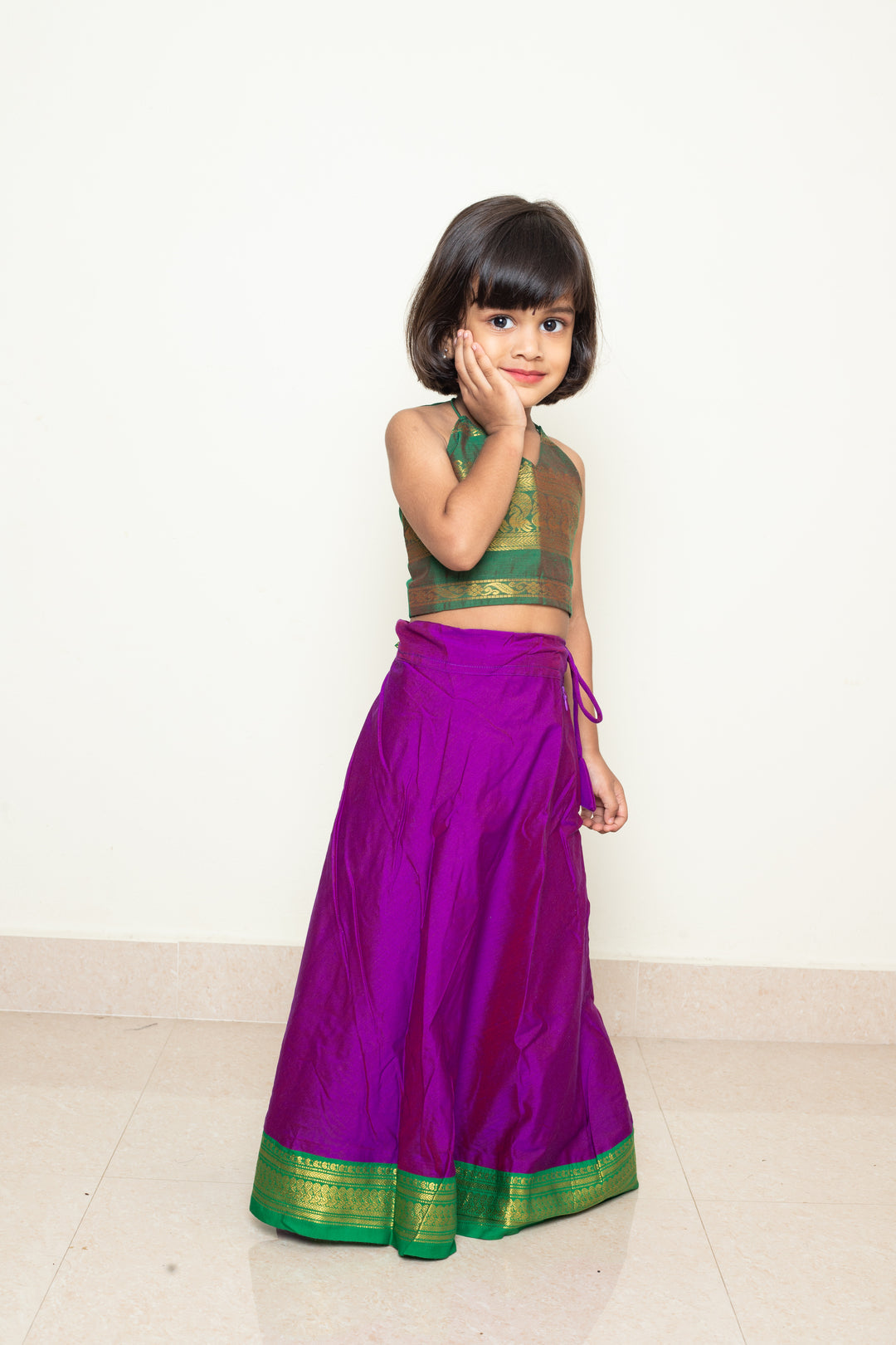 Avani - Skirt and Top in Dual shade of purple with green zari