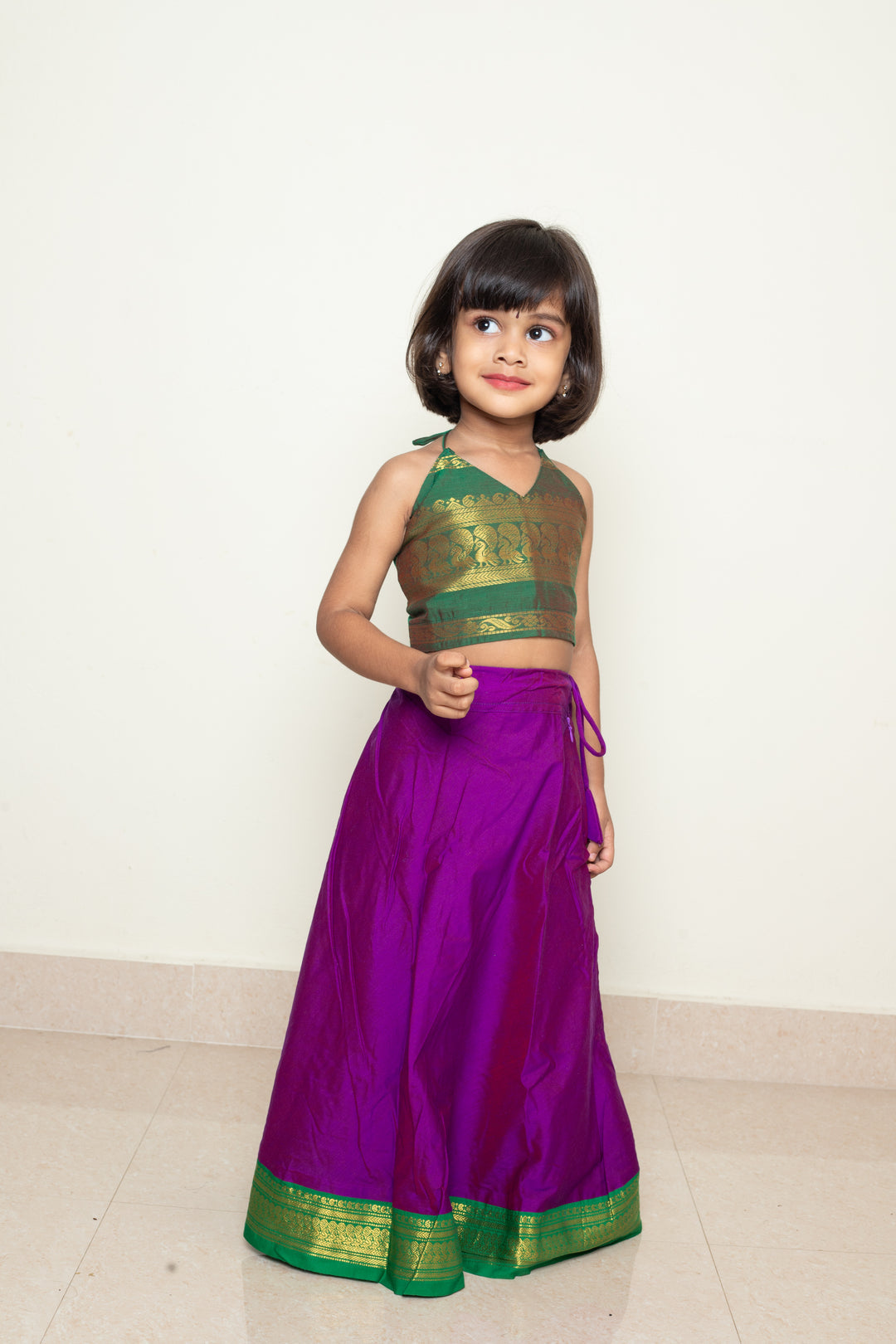 Avani - Skirt and Top in Dual shade of purple with green zari