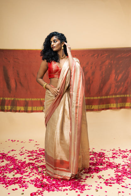 SHRAVI saree I Rose Gold Handloom Tissue Saree