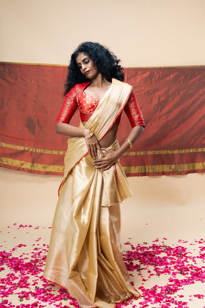 Mrigvi saree I Rose Gold Handloom Tissue Saree