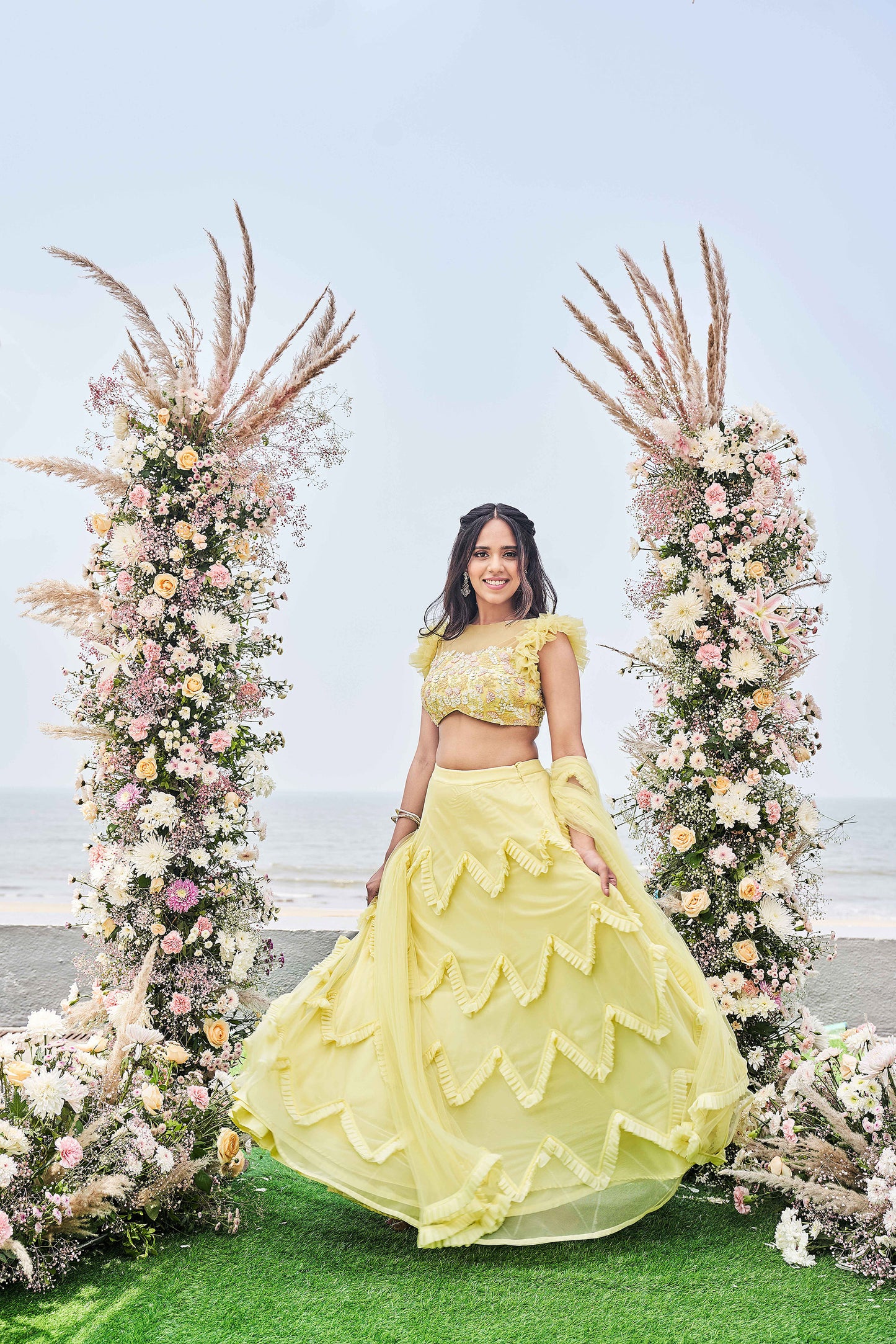 Sunflower garden Designer lehenga set- Yellow