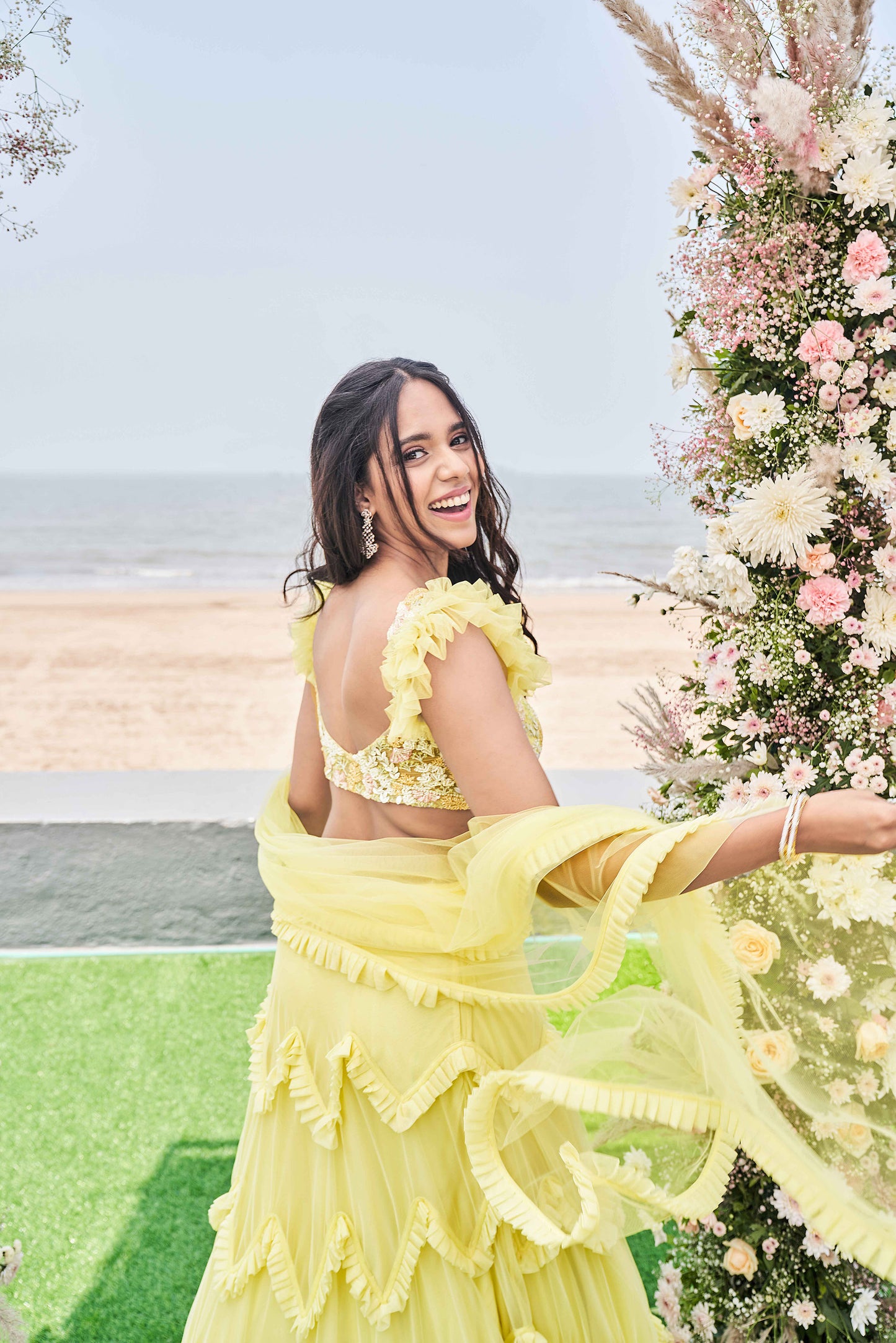 Sunflower garden Designer lehenga set- Yellow