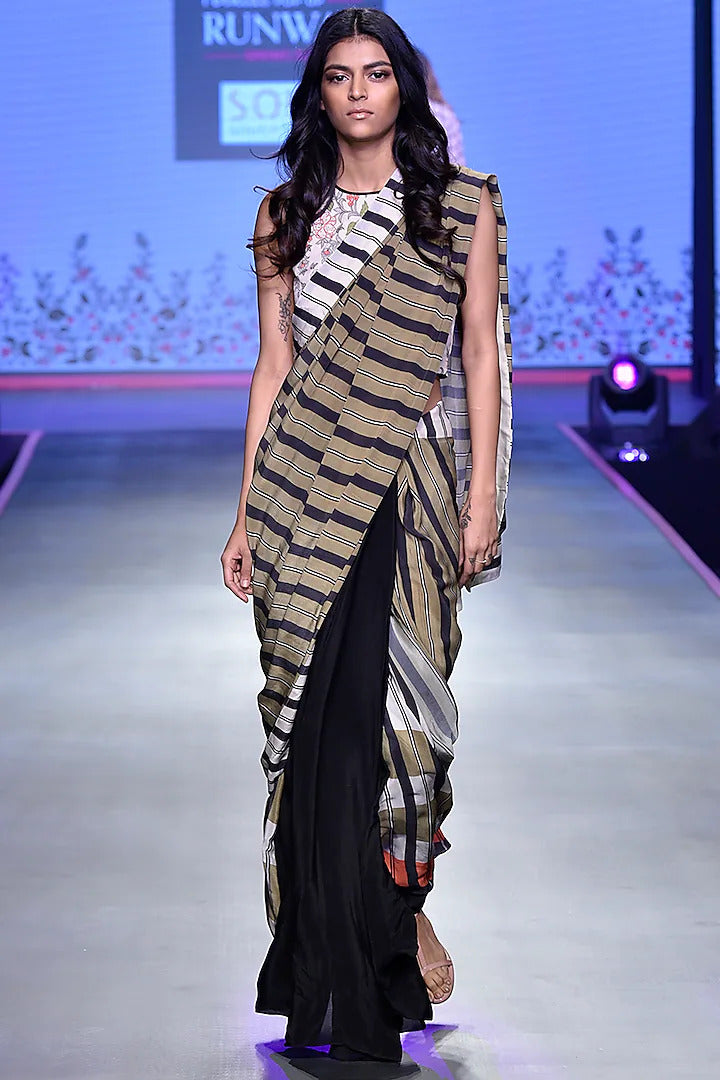 Ivory & Black Saree Set