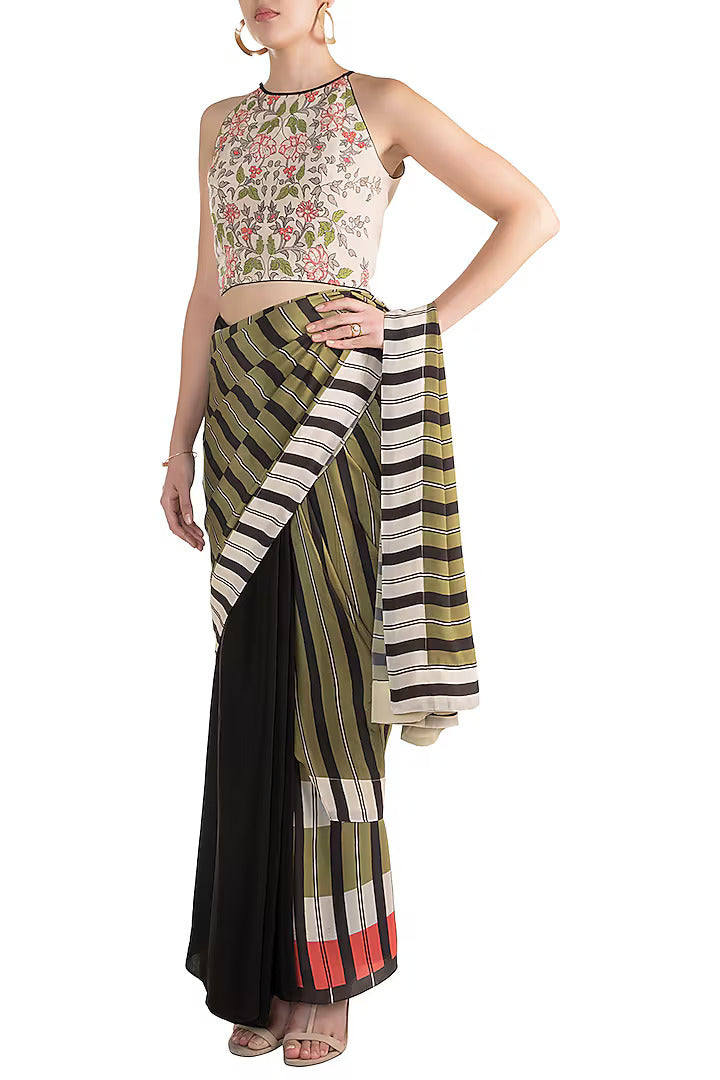 Ivory & Black Saree Set