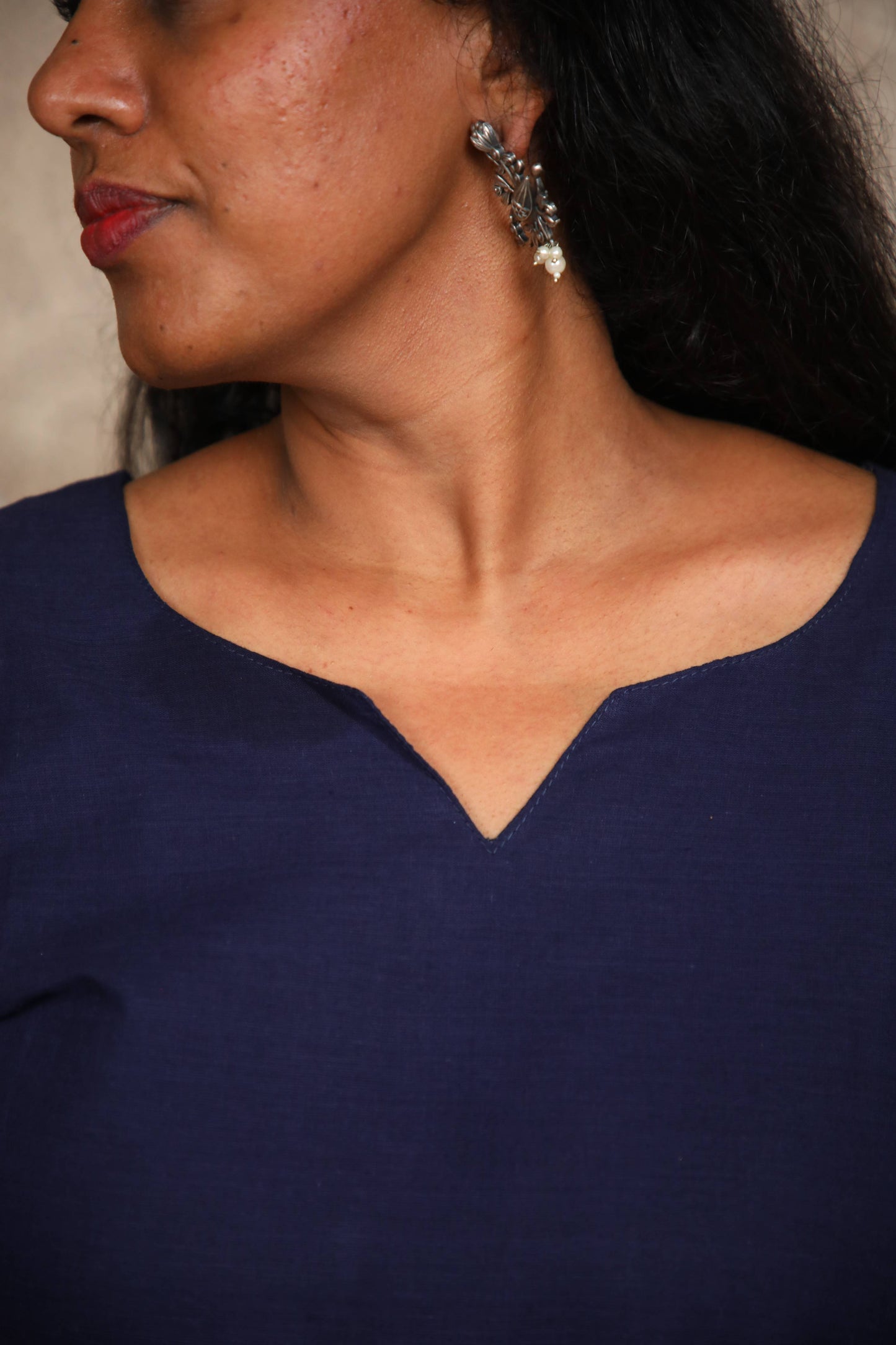 Rang- Short Kurti in Mangalagiri cotton in Navy Blue color