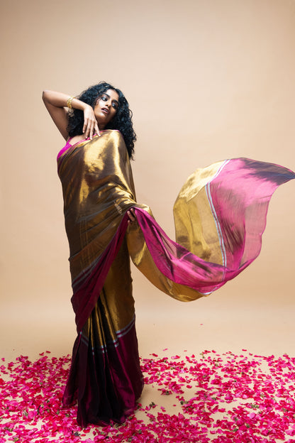 TAVYA saree I Golden Handloom Tissue Saree