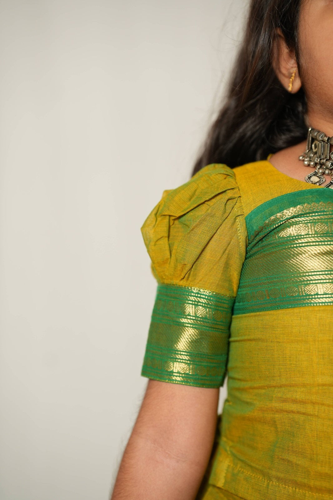 Siya - Pavada Sattai in kanchi cotton in Mehndi color