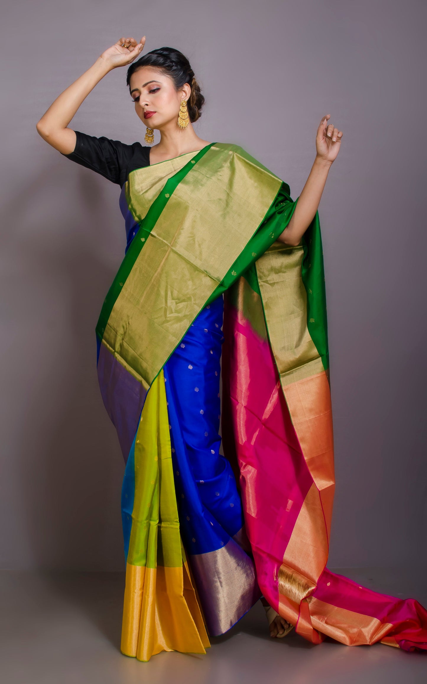 Soft Silk 4D Kanchipuram Silk Saree in Brush Gold Tissue Finish Border and Makhi Butta