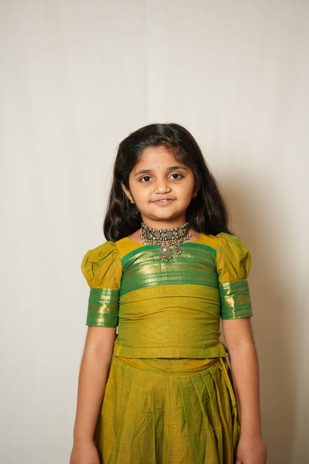 Siya - Pavada Sattai in kanchi cotton in Mehndi color