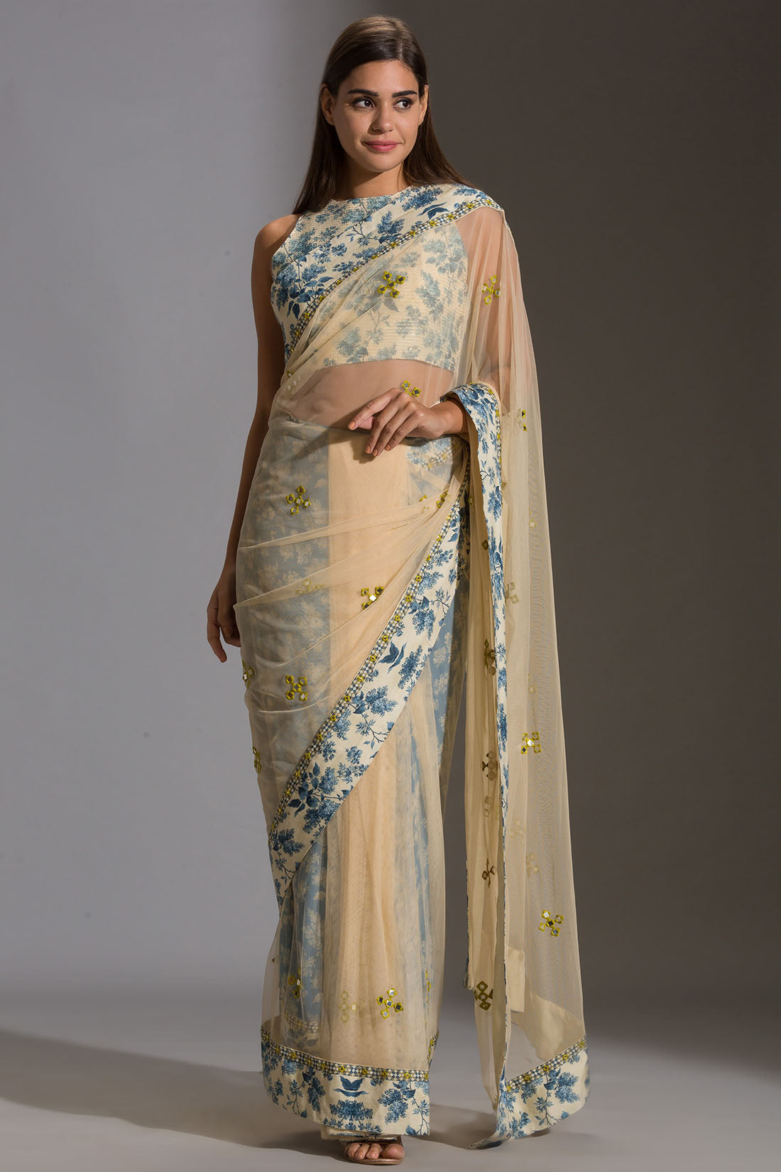 Applique Floral Pre-Stitched Saree
