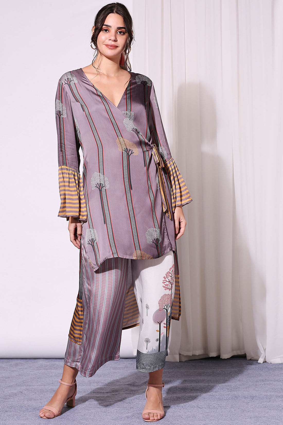 Night Floral Printed Overlap Top And Pants