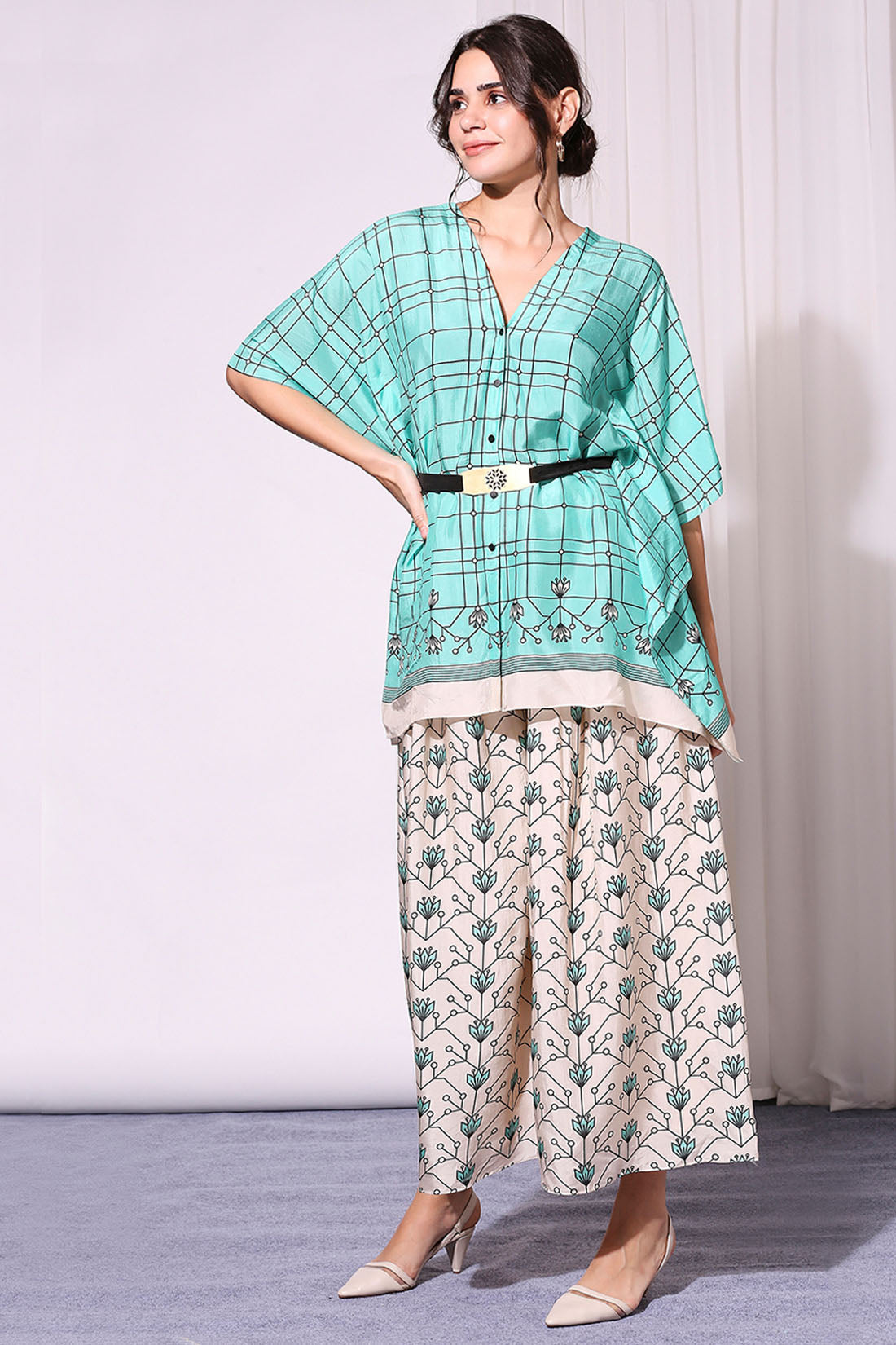 Summer Floral Printed Kaftaan Top And Pants