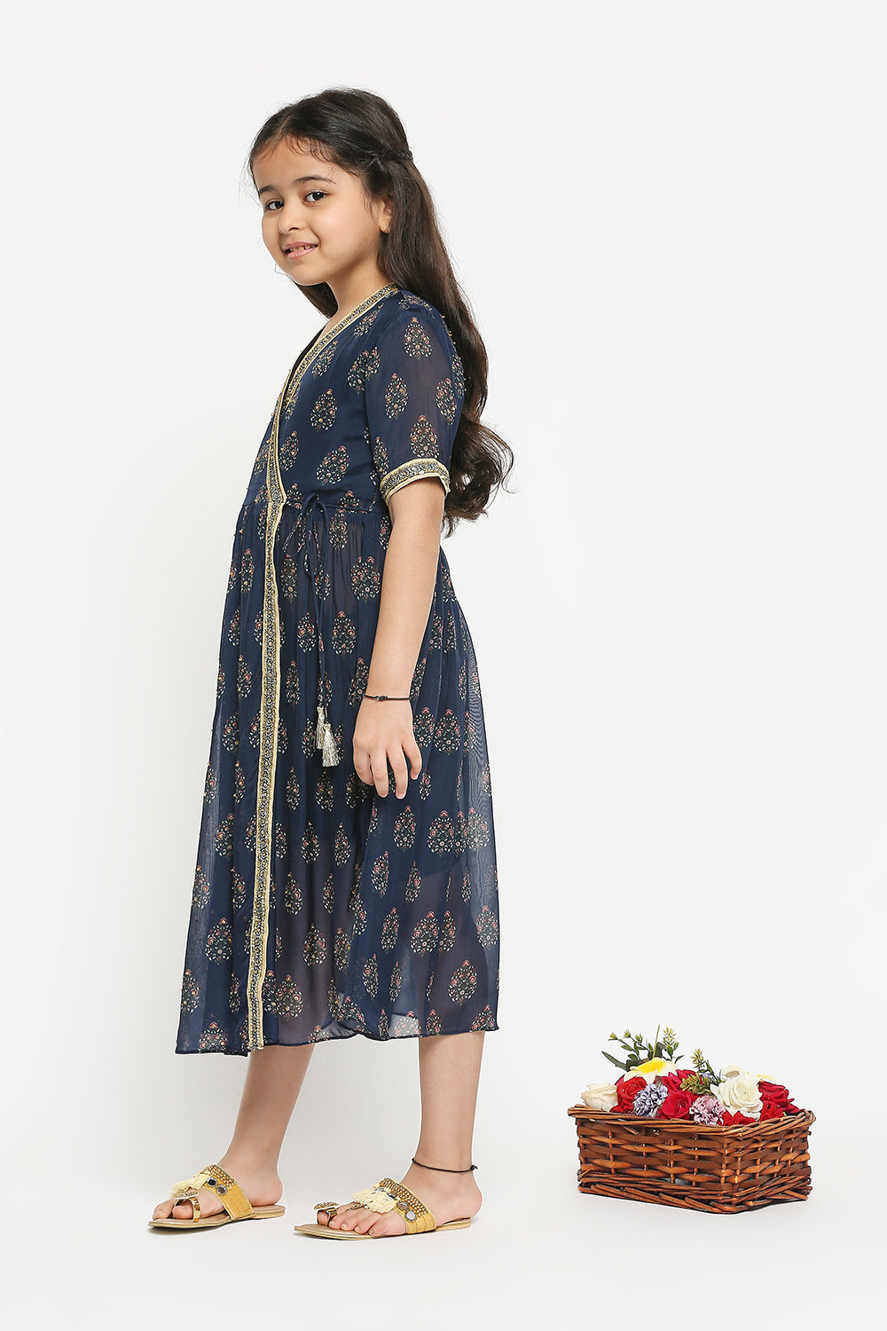 Muasir Printed Overlap Dress With Tie Ups