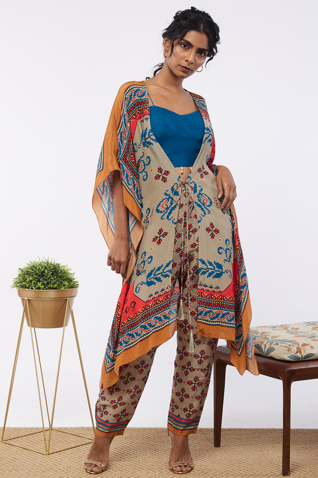 Elements Printed Co-Ord Set With Kaftan Jacket