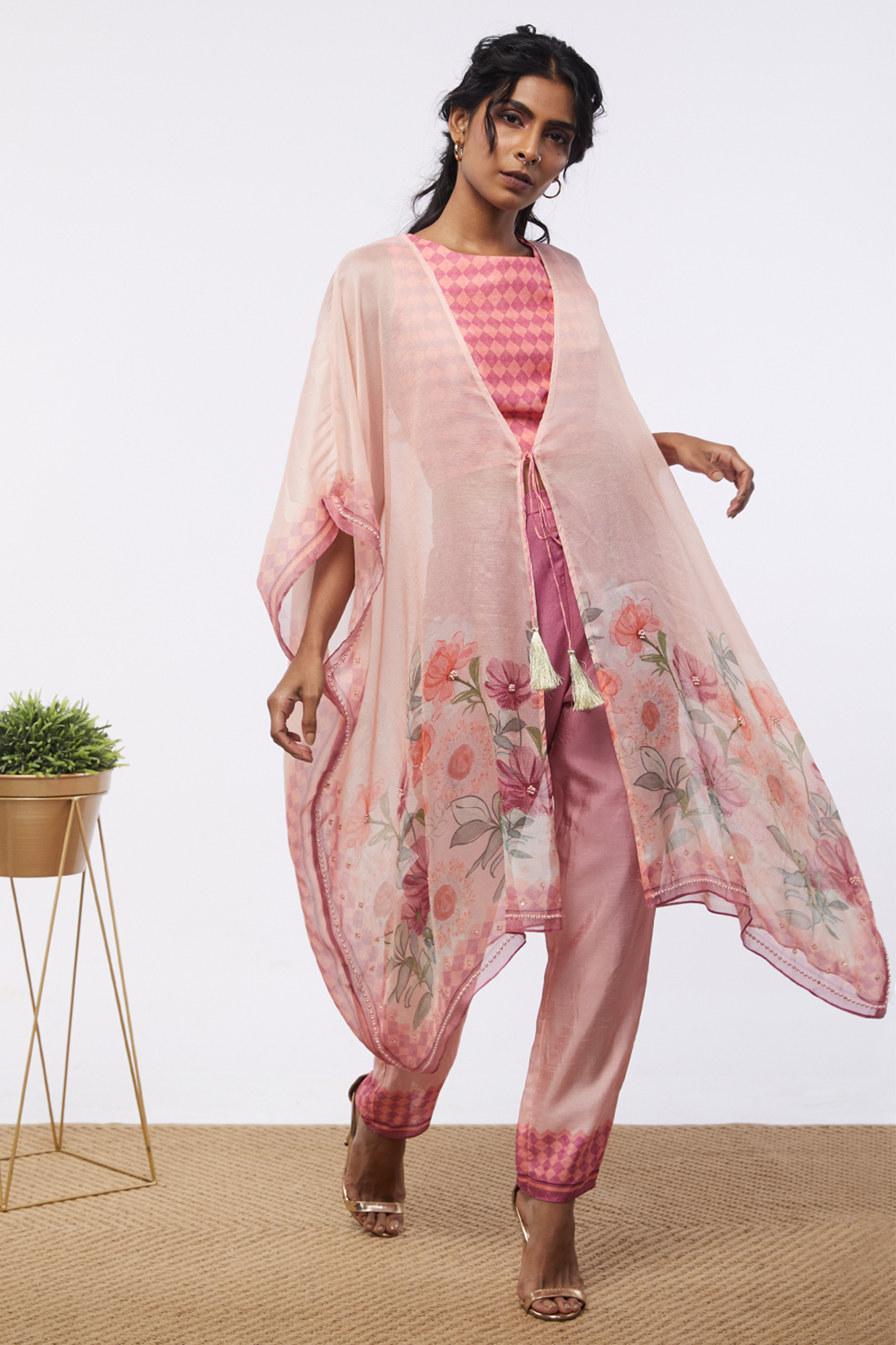 Blooming Bud Printed Co-Ord Set With Kaftan Jacket