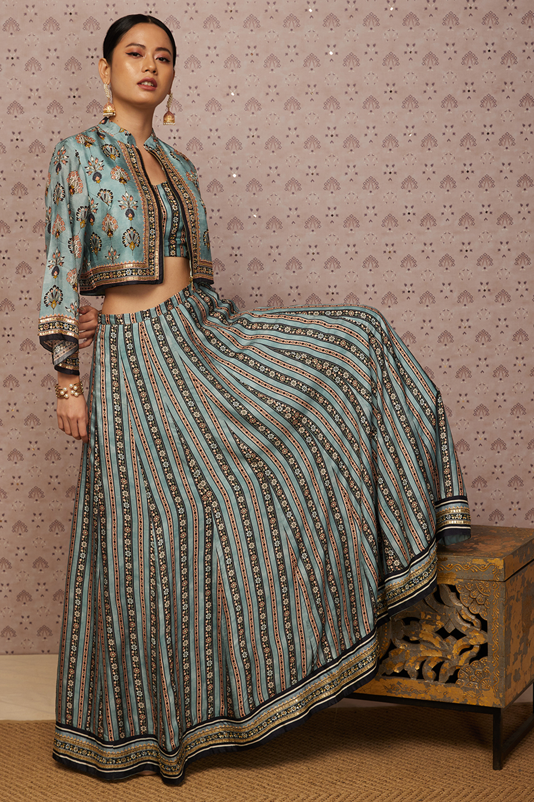 Sarouk Embroidered Lehenga Set With Jacket