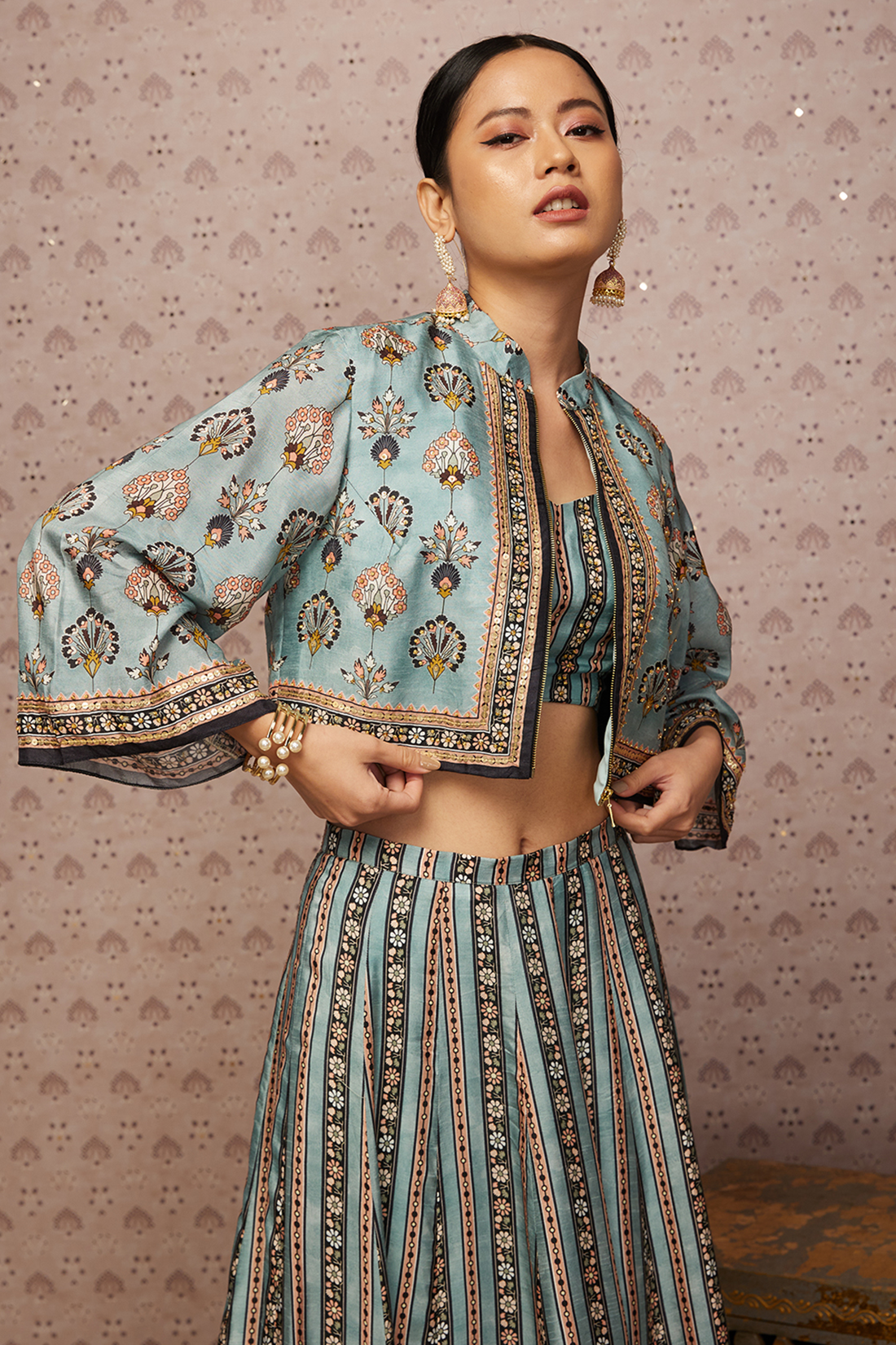 Sarouk Embroidered Lehenga Set With Jacket