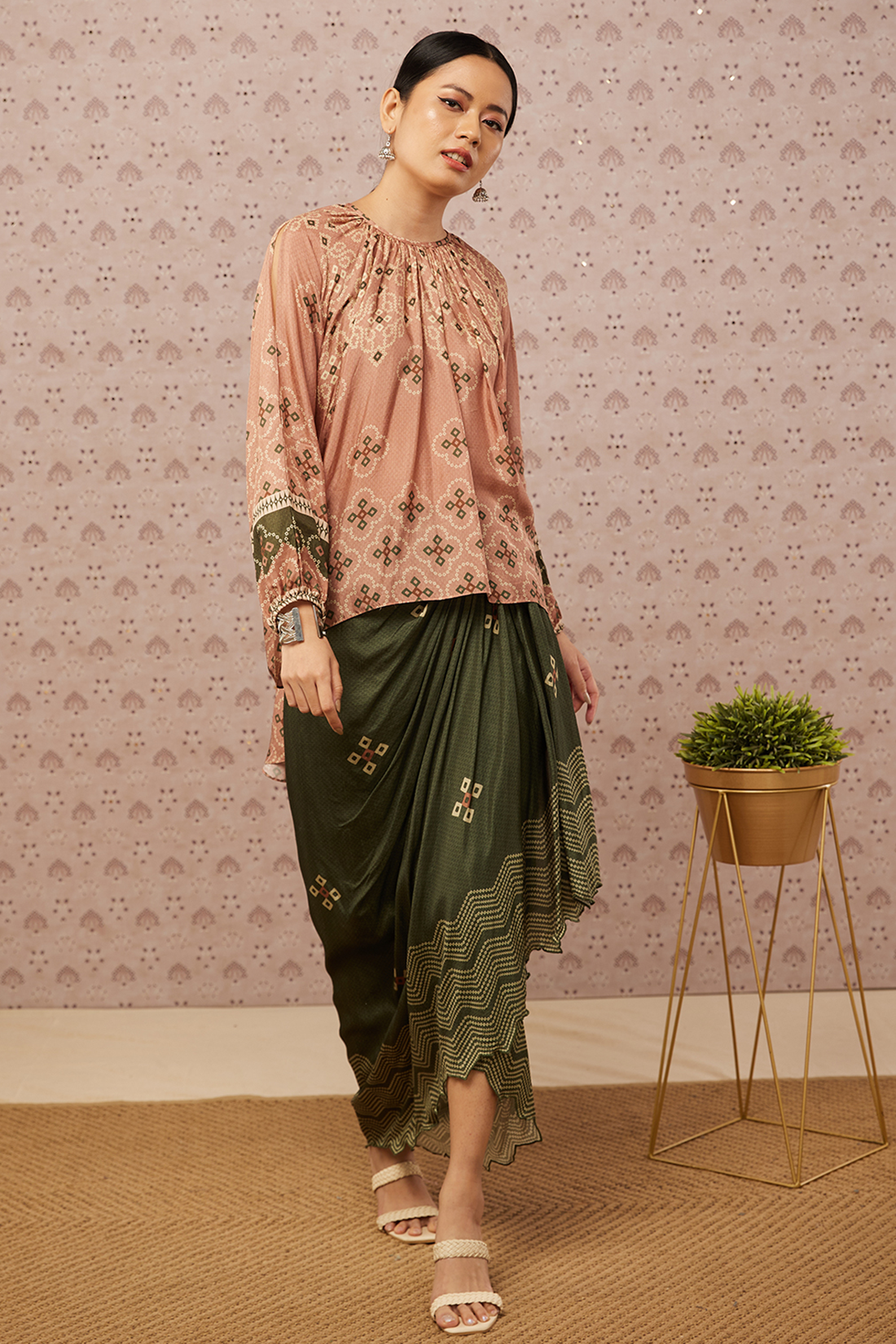 Bandhej Printed Drape Skirt Set