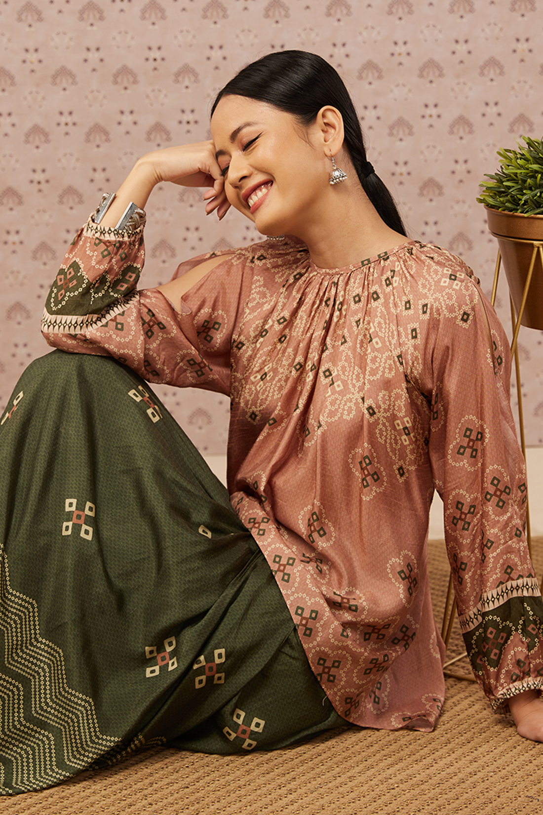 Bandhej Printed Drape Skirt Set