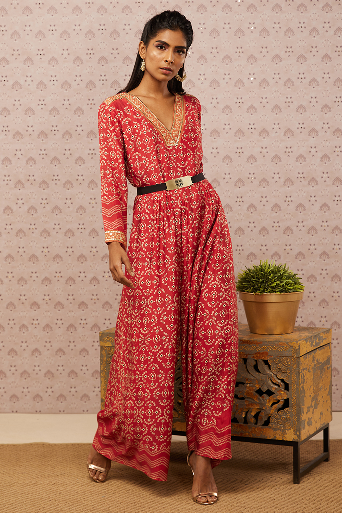 Bandhej Printed Jumpsuit With Belt