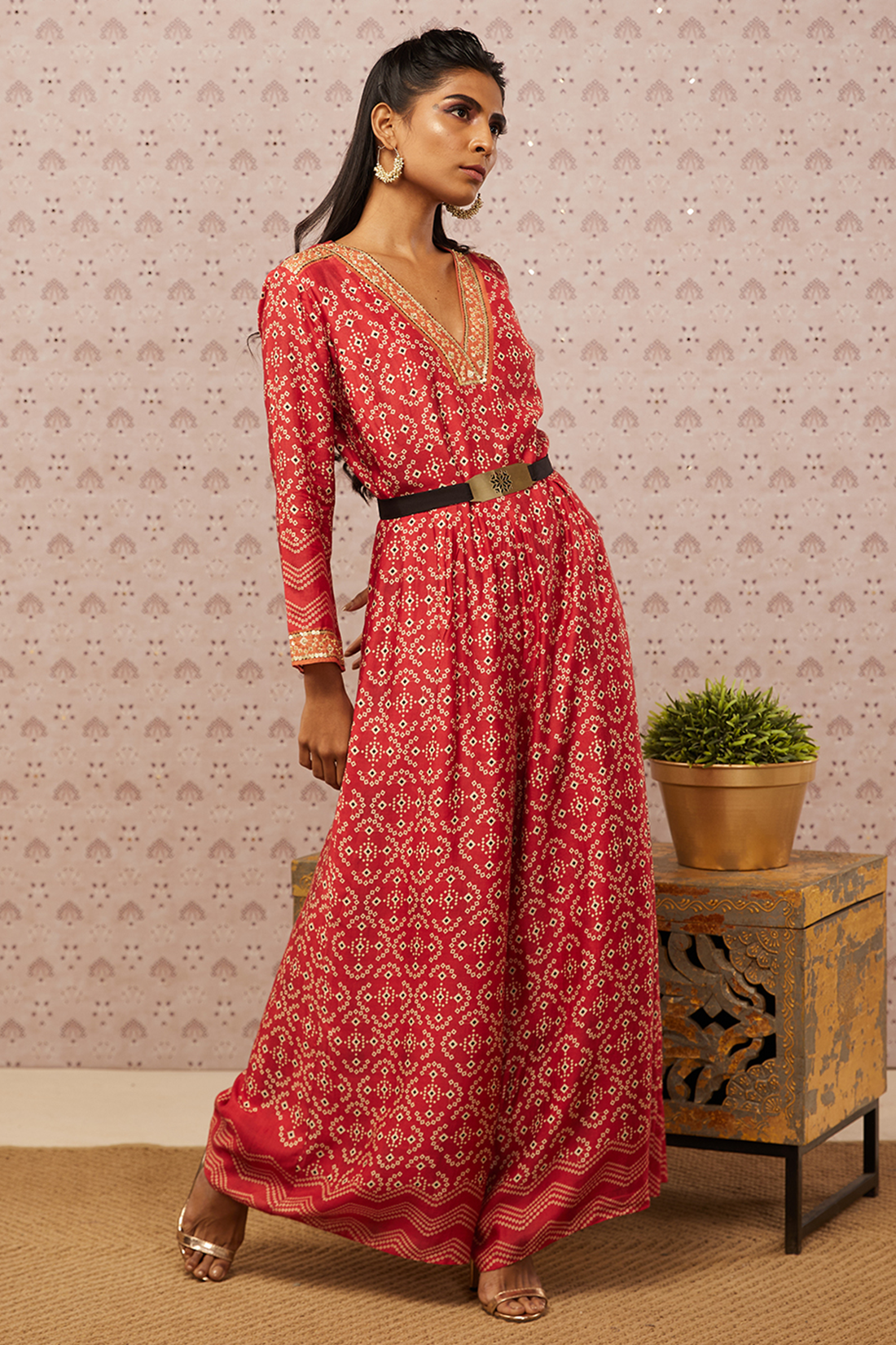 Bandhej Printed Jumpsuit With Belt