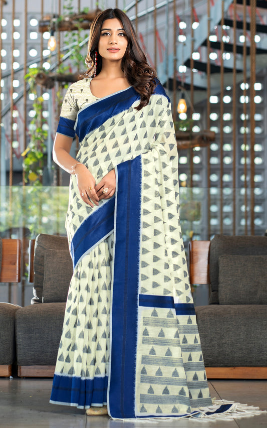 Designer Soft Jamdani Saree in Off White, Black and Navy Blue