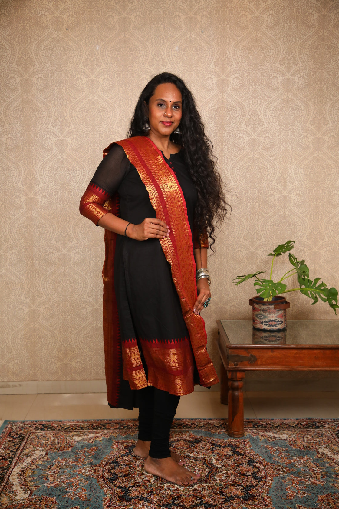 Geet - Kurti with dupatta in pure kanchi cotton in Black color