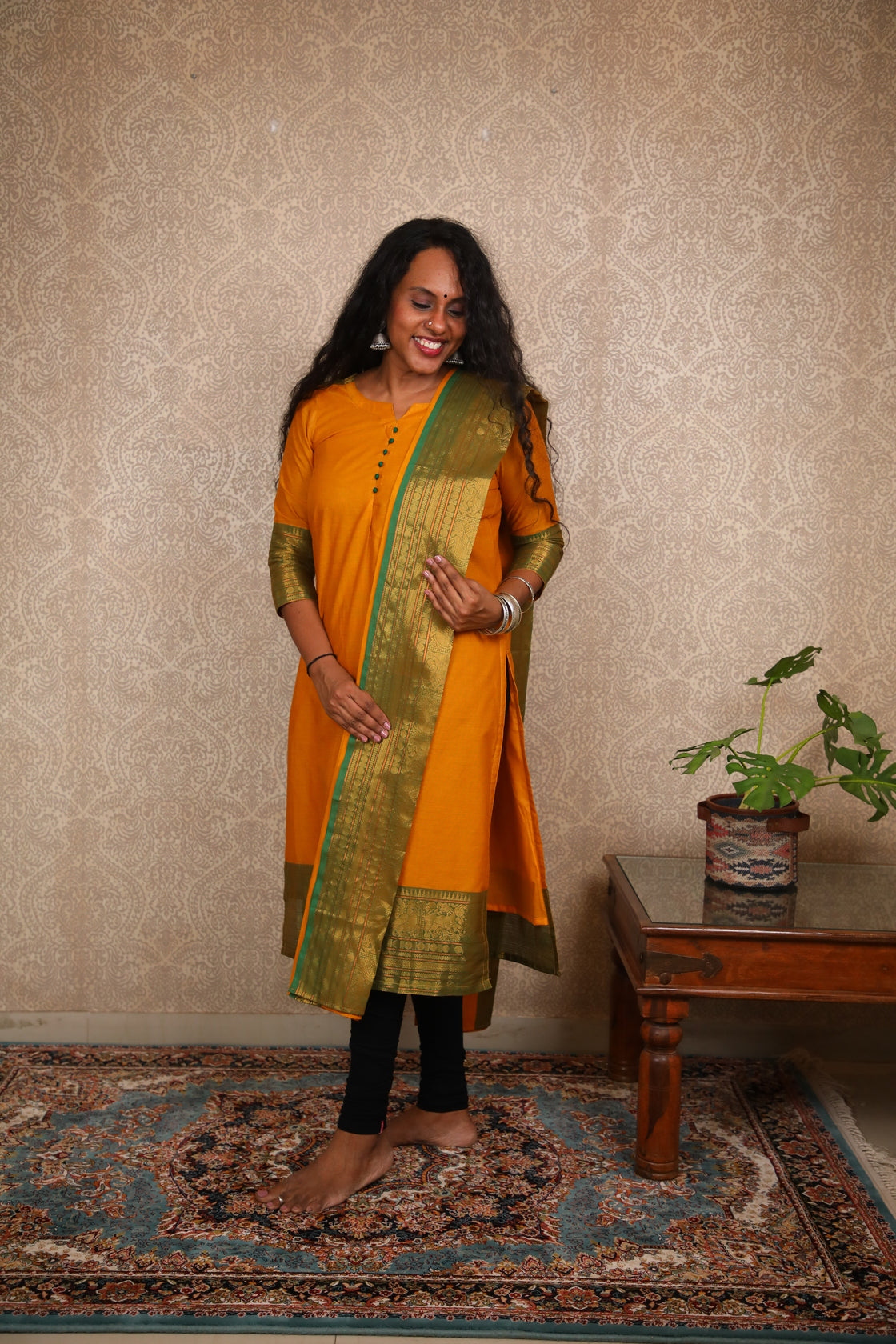 Geet - Kurti with dupatta in pure kanchi cotton in Mustard color