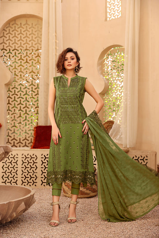 Green Color Chikankari Work Cotton Kurta Set for Mehendi
