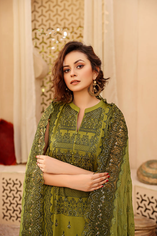 Green Color Chikankari Work Cotton Anarkali