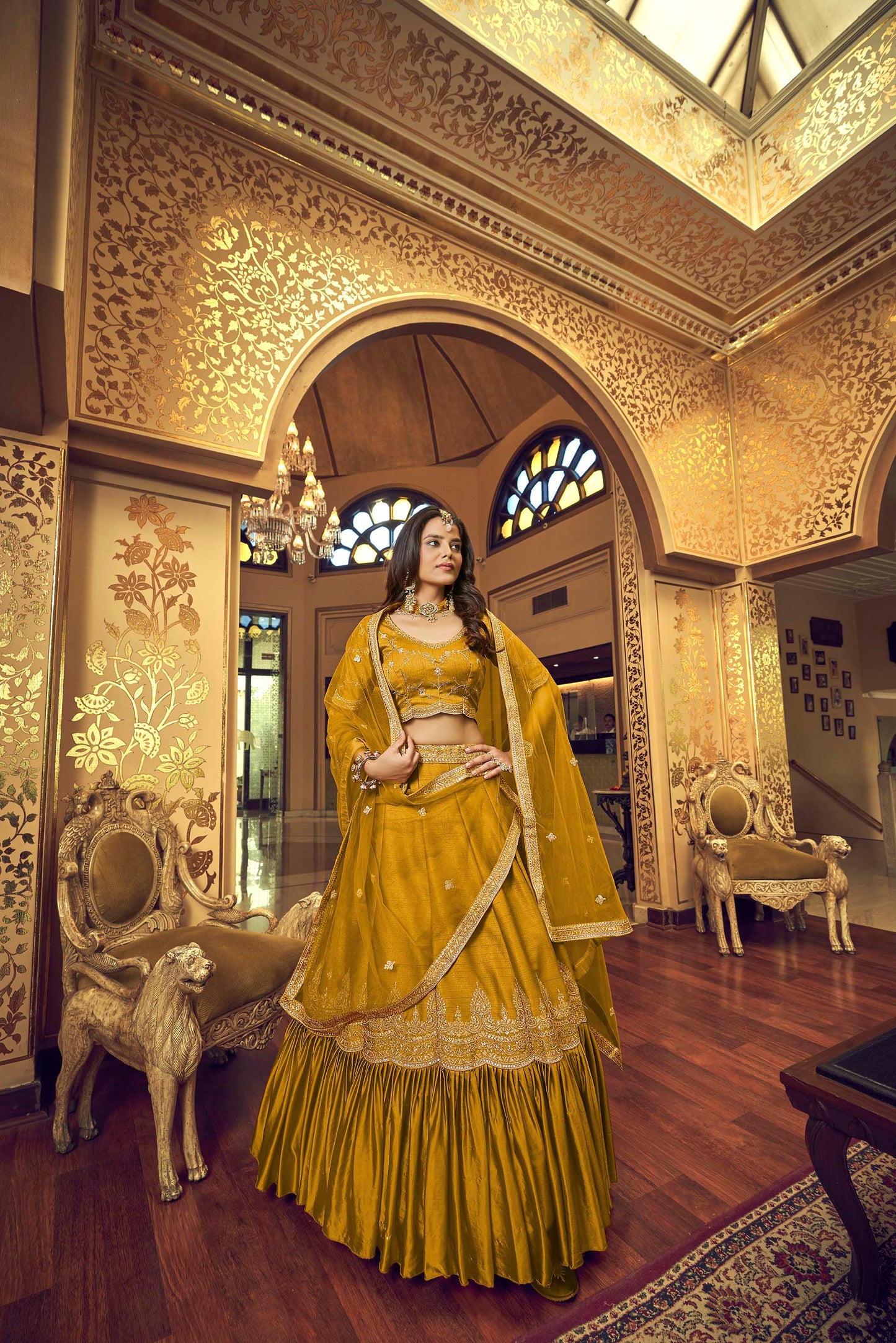 Elegant Yellow Lino Silk Haldi Lehenga 1402