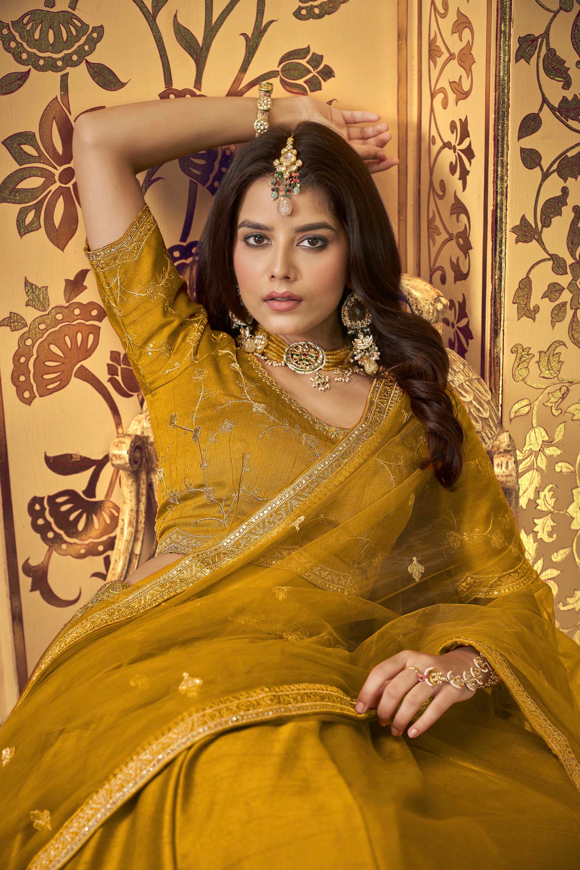 Elegant Yellow Lino Silk Haldi Lehenga 1402