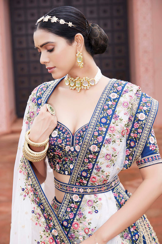 Deep Blue Bridal Silk Lehenga Choli