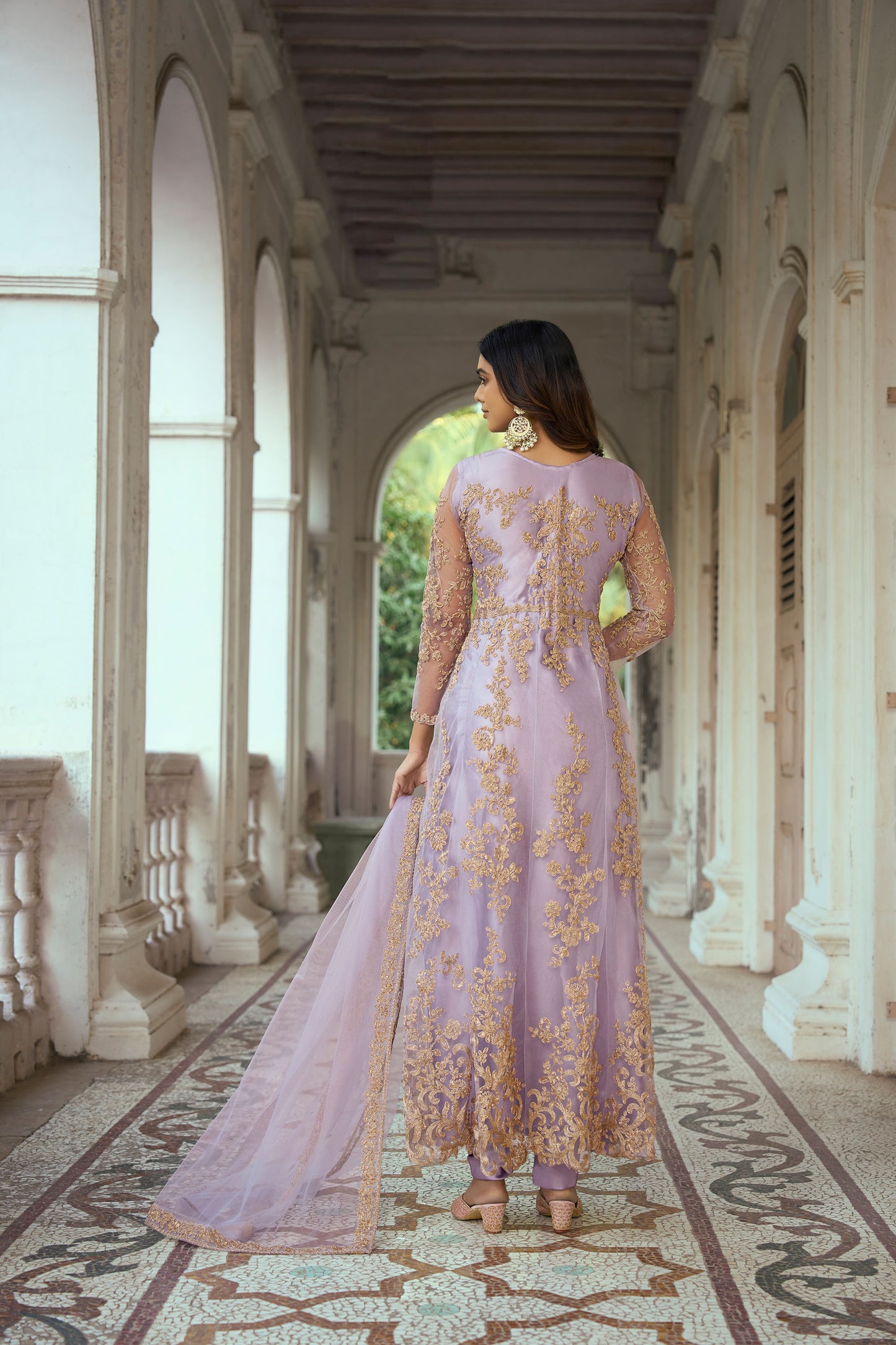 Purple Color Dori Embroidered Net Anarkali