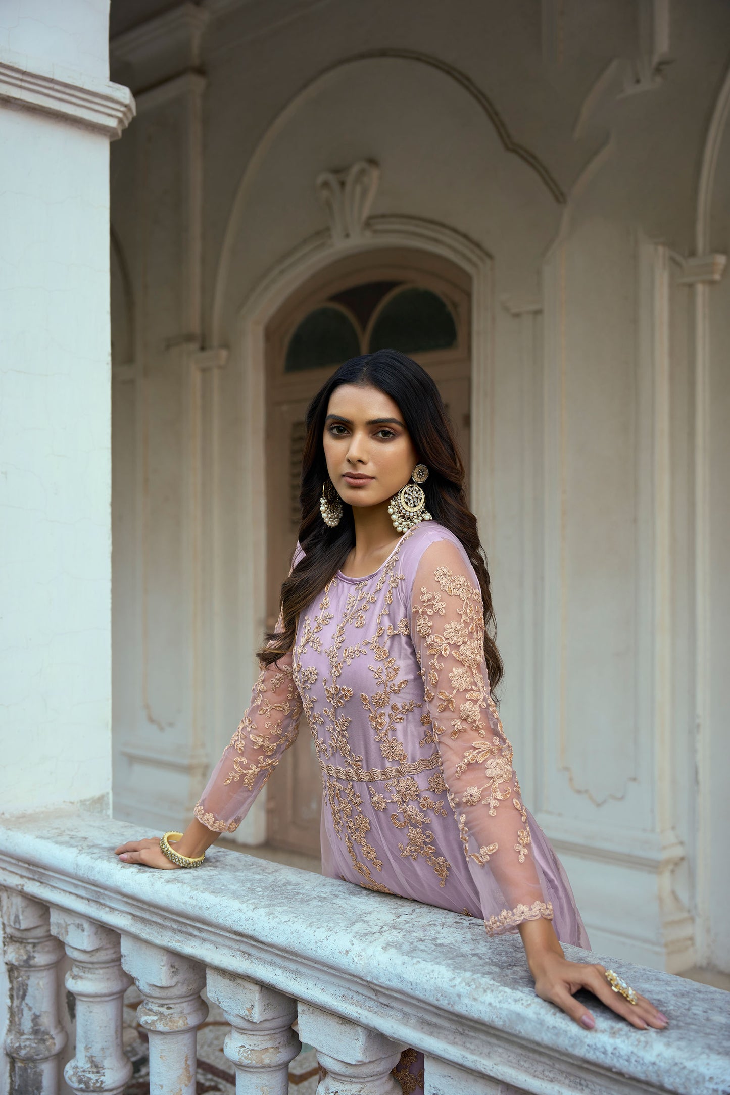 Purple Color Dori Embroidered Net Anarkali