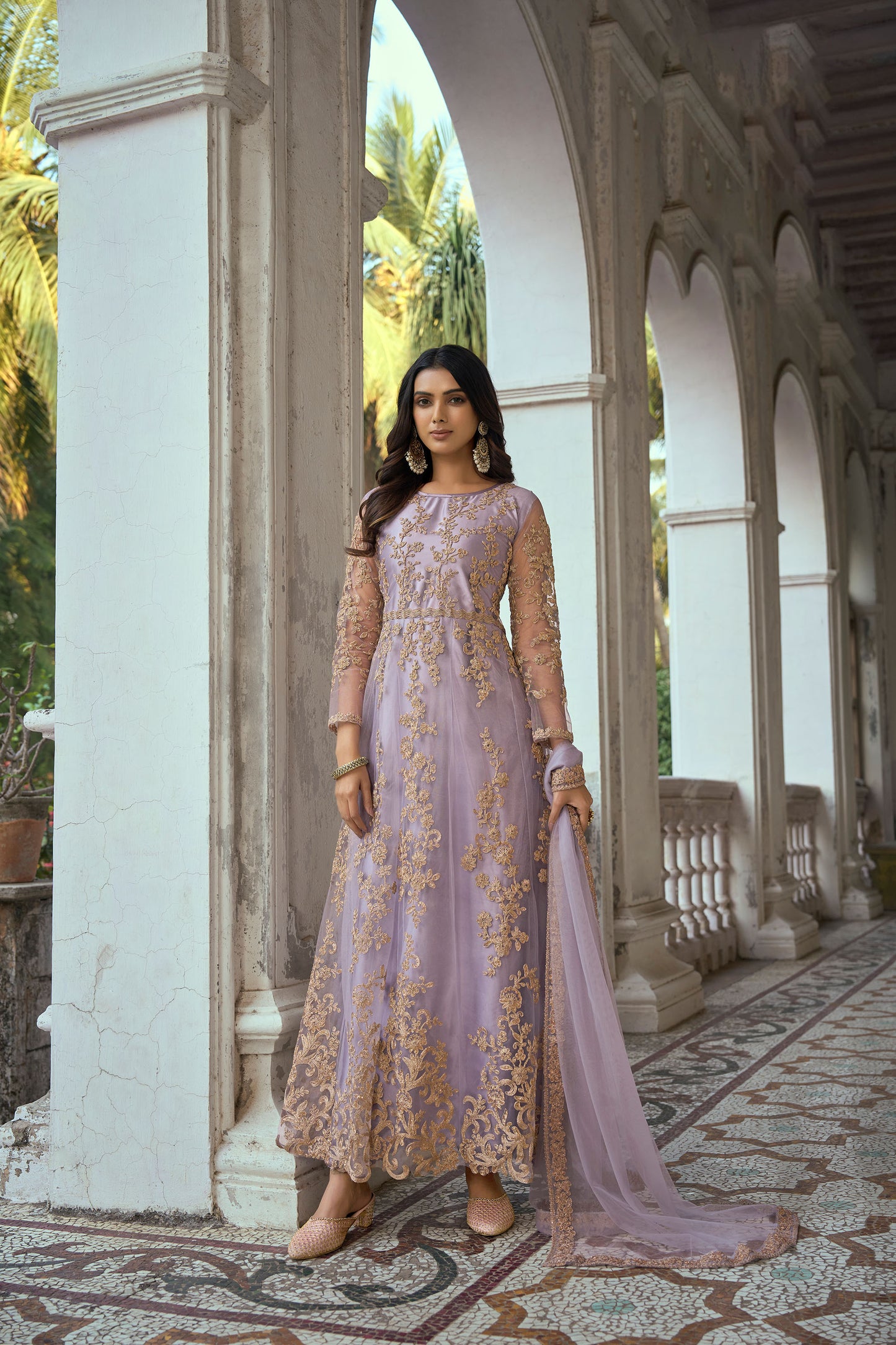 Purple Color Dori Embroidered Net Anarkali