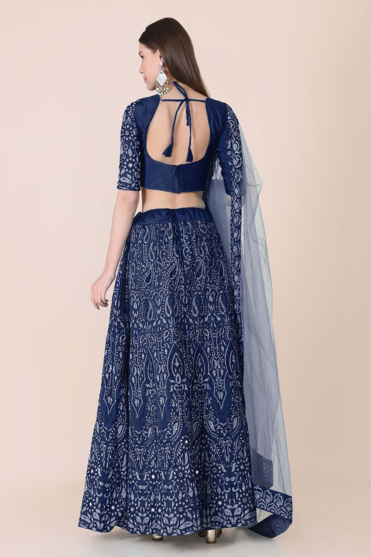 Blue Color Embroidered Taffeta Silk Lehenga
