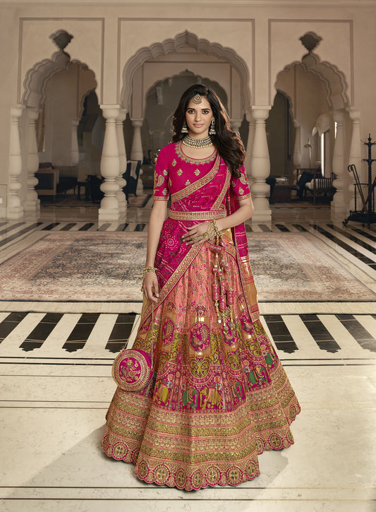 Dark Pink Color Zari Embroidered Bridal Lehenga