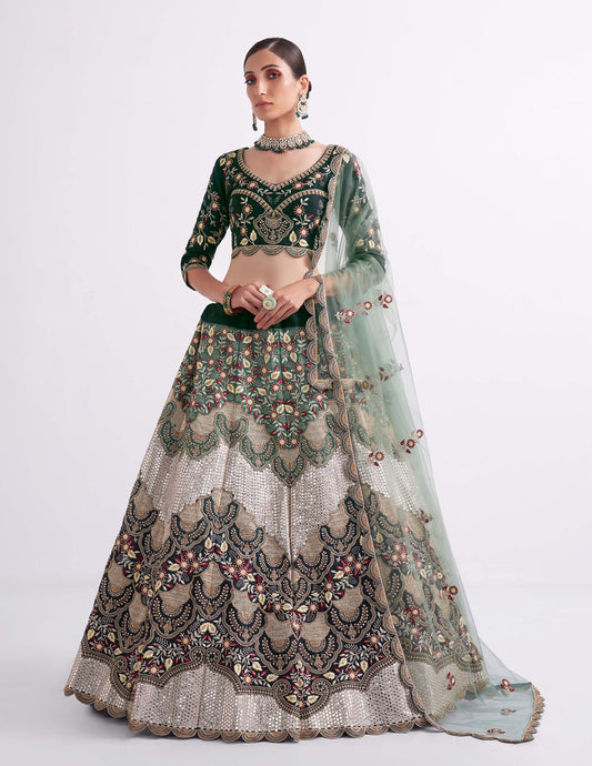 Dark Green Color Silk Embroidered Bridal Lehenga Choli